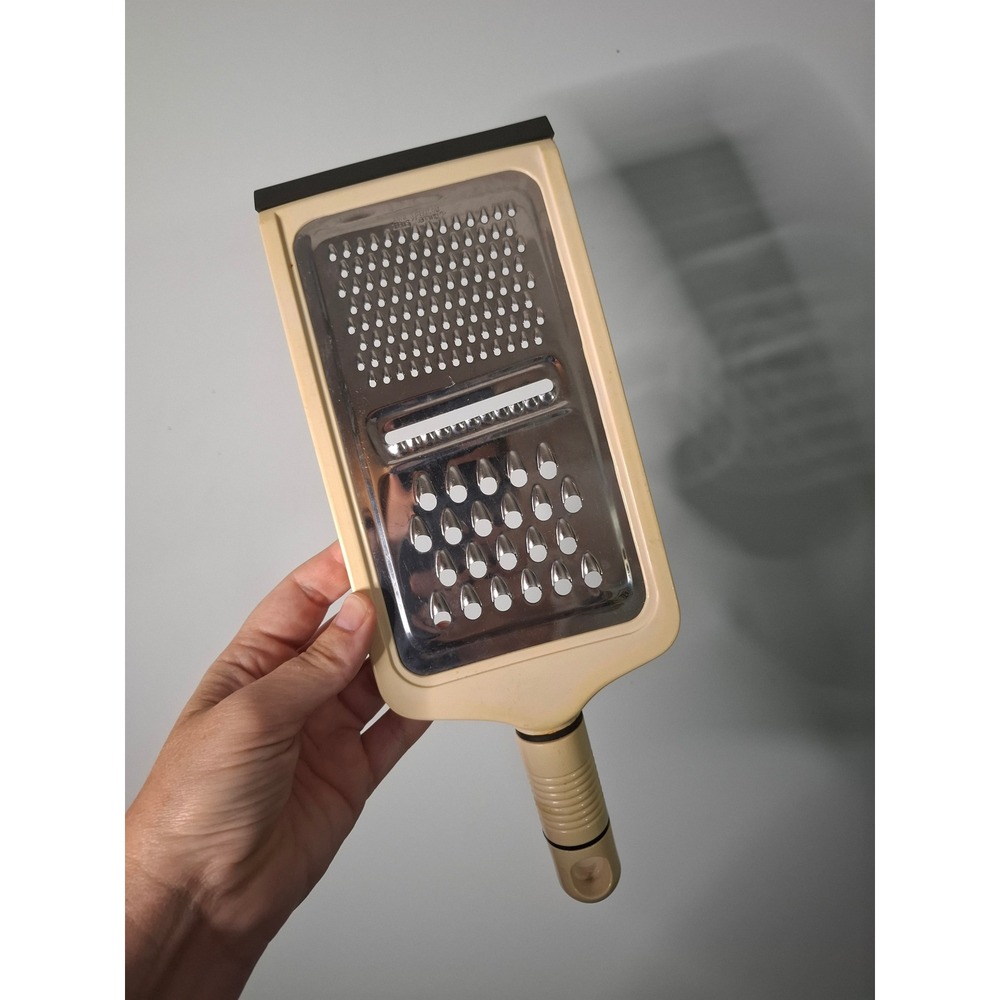 Vintage Stainless Steel Multi Grater Slicer Handheld Kitchen Tool Cream Handle